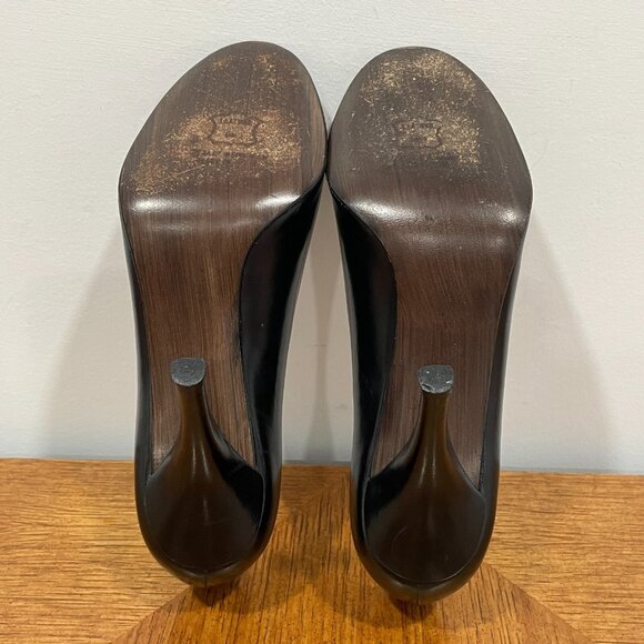 Stuart Weitzman Rita Pump 8M Black Leather High Heels Peep Toes Knot Shoes - Picture 12 of 14